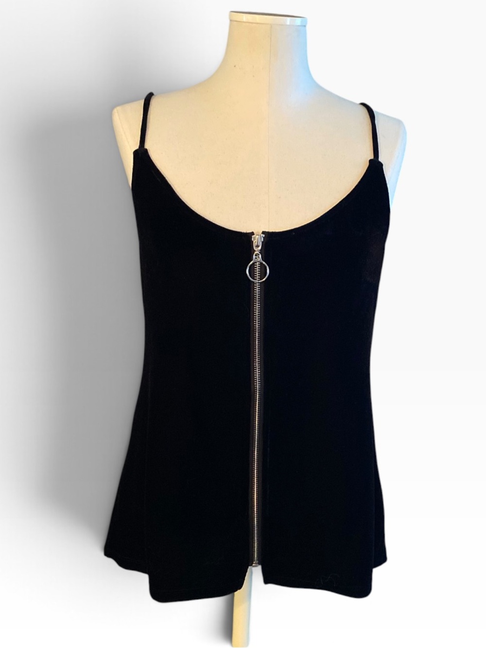 7 For All Mankind Black Velvet Zip-Front Spaghetti Strap Camisole Medium NWT